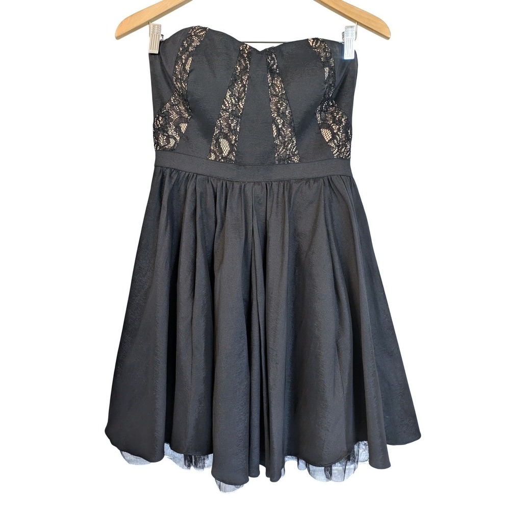 Aidan Mattox Strapless Lace Fit & Flare Mini Dress Black Sz 8 Homecoming Formal